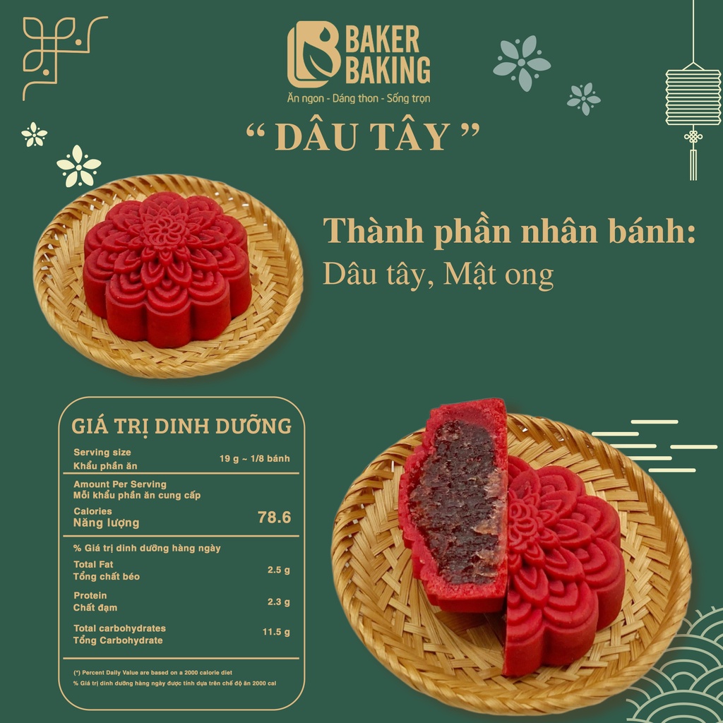 Bánh trung thu healthy cao cấp 2023 Baker Baking ít ngọt, không phẩm màu, mix nhiều vị 150gr