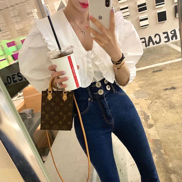 Bán Chạy!F &amp; X Áo Sơ Mi Tay Phồng Cổ Búp Bê Phối Ren Phong Cách Hàn Quốc Thời Trang Xuân Hè Dành Cho Nữ