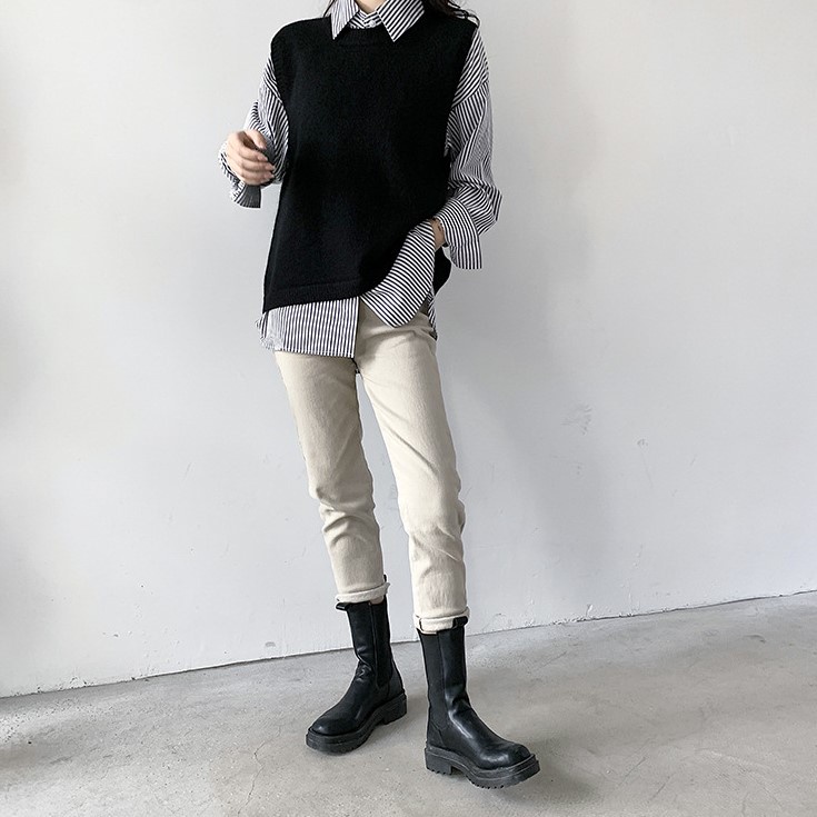 [Sẵn] Gile Len Cúc Sau | Áo Gile Len Nữ Cổ Tròn Khoét Lưng Cúc Sau Độc Lạ, Thời Trang Thu Đông Phong Cách Hàn Quốc | BigBuy360 - bigbuy360.vn