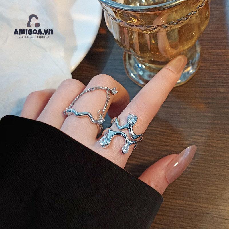 ✨✨ Nhẫn Hở Nhẹ Nhàng Kiểu Gợn Sóng Cao Cấp Sang Trọng Có Thể Điều Chỉnh Cho Nữ