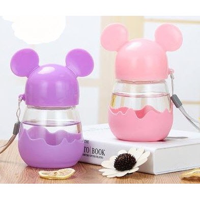 Bình nước thỏ dán nổi BN8 chai nước mickey cute dễ thương thuỷ tinh