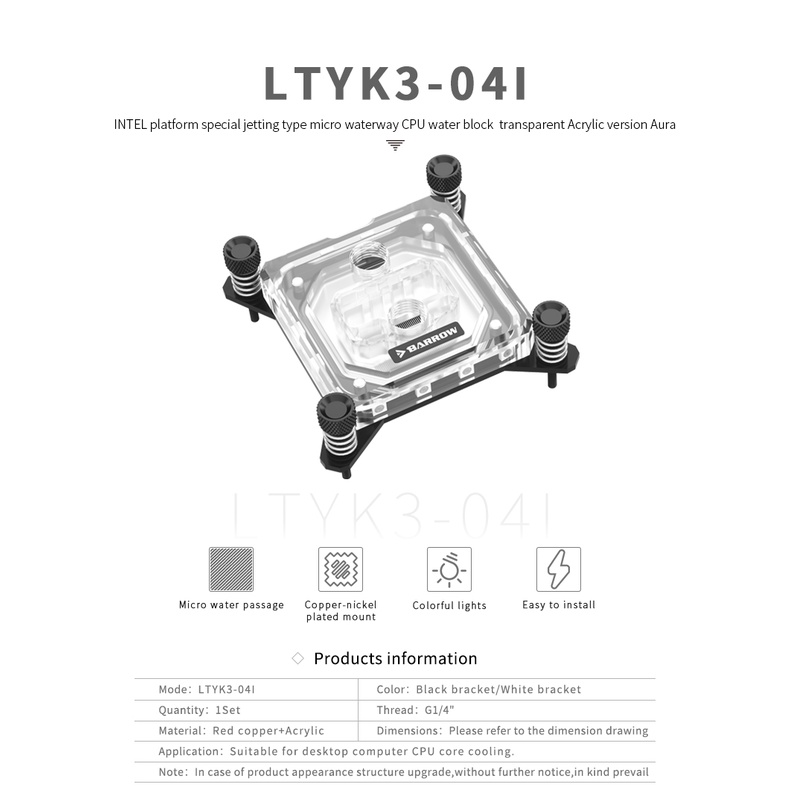 Khối Tản Nhiệt Bằng Acrylic Cho Intel Lga115x/1700/1200/x99/x299 CPU Larrow LTYK3-04I