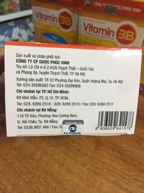 Viên uống bổ sung Vitamin 3B Phúc Vinh (B1- B6- B12)