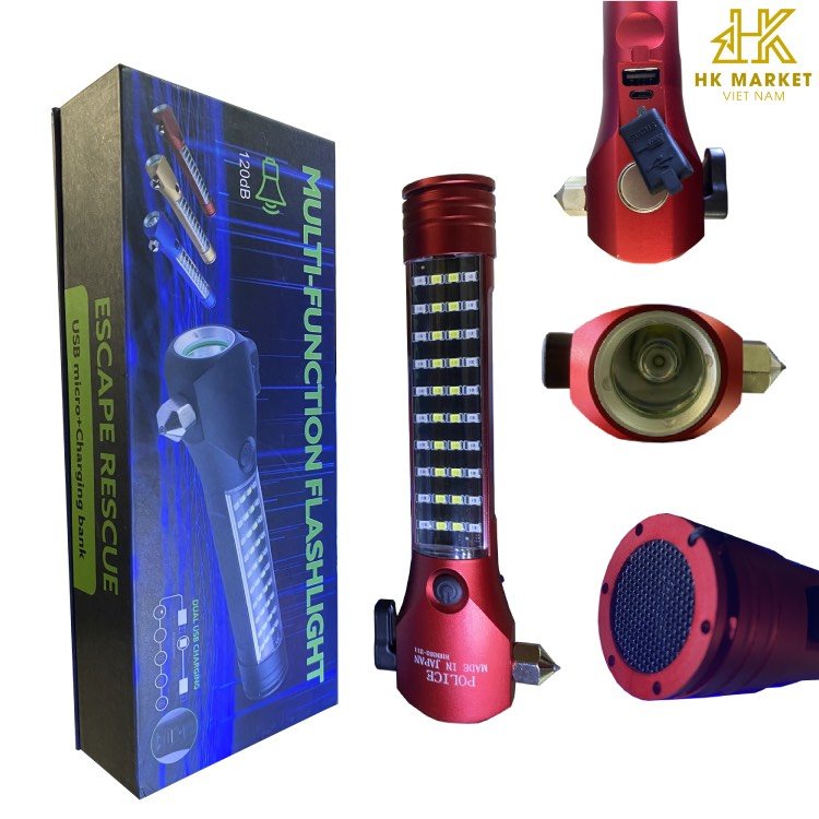 Đèn Pin 11 Chức Năng Có Còi Hú Multi-Function Flashlight Full Box