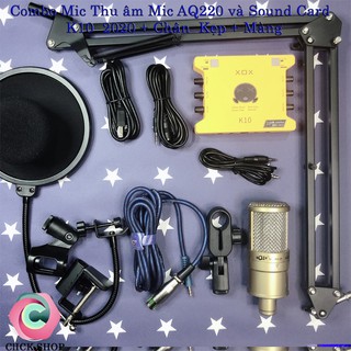 Mic thu âm Aqta AQ220 sound card k10 2020 chân đế và màng lọc đã có dây livestream kèm theo k10