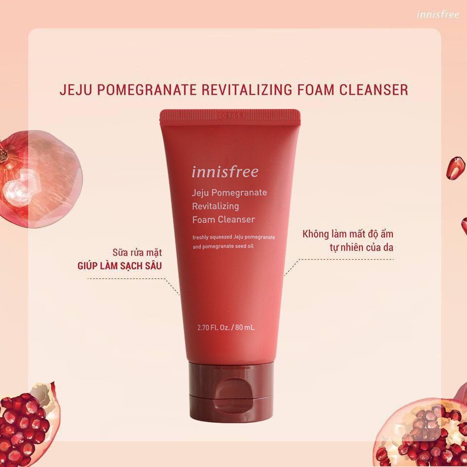 Sữa Rửa Mặt Innisfree Trà Xanh Da Dầu, Lựu Đỏ Cấp Ẩm Chống Lão Hoá