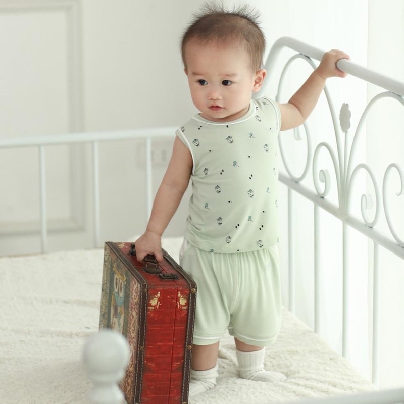 MORO chính hãng - Bộ ba lỗ hoạ tiết gấu, vải sợi tre Bamboo - MRB017