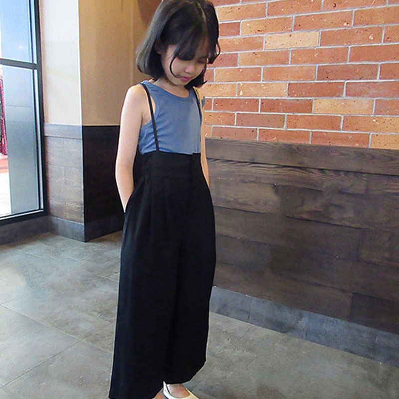 Set áo liền quần BEAR LEADER từ lụa lạnh lưng cao ống rộng dễ thương thời trang mùa hè cho bé gái