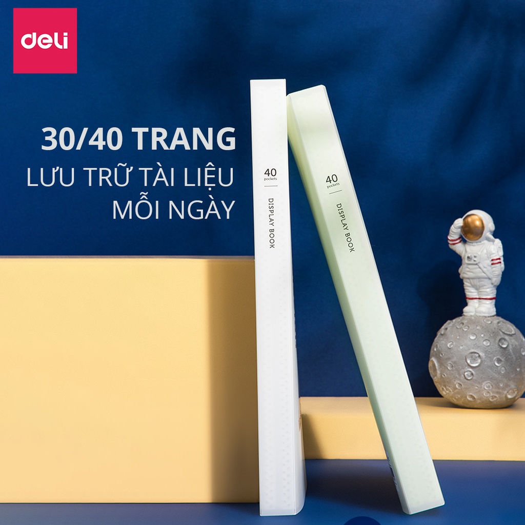 File lá học sinh khổ A4 Deli - 30/40 lá - Chất liệu nhựa PP cao cấp họa tiết phi hành gia độc đáo xinh xắn - 72665/72666