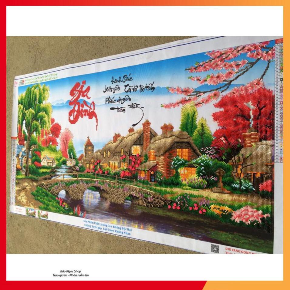 Tranh Đính Đá PHONG CẢNH GIA ĐÌNH. Kích Thước: 1m1 x 61cm