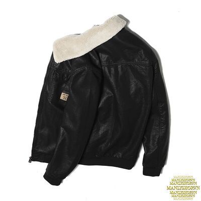 Áo khoác da PU F80161chính hãng Senim cổ lông có thể tháo rời, dáng bomber kéo khoá