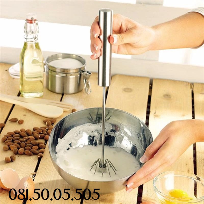 Cây đánh trứng có lò xo tự xoay / Phới lồng nhấn đánh trứng inox bền đẹp giá sỉ