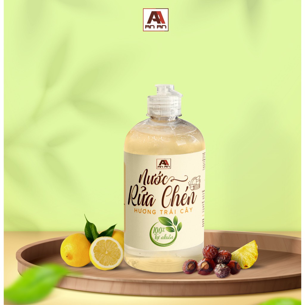 Nước rửa chén hữu cơ bồ hòn, Nước Rửa Bát An An 500ml, không chất tẩy rửa an toàn mọi da tay