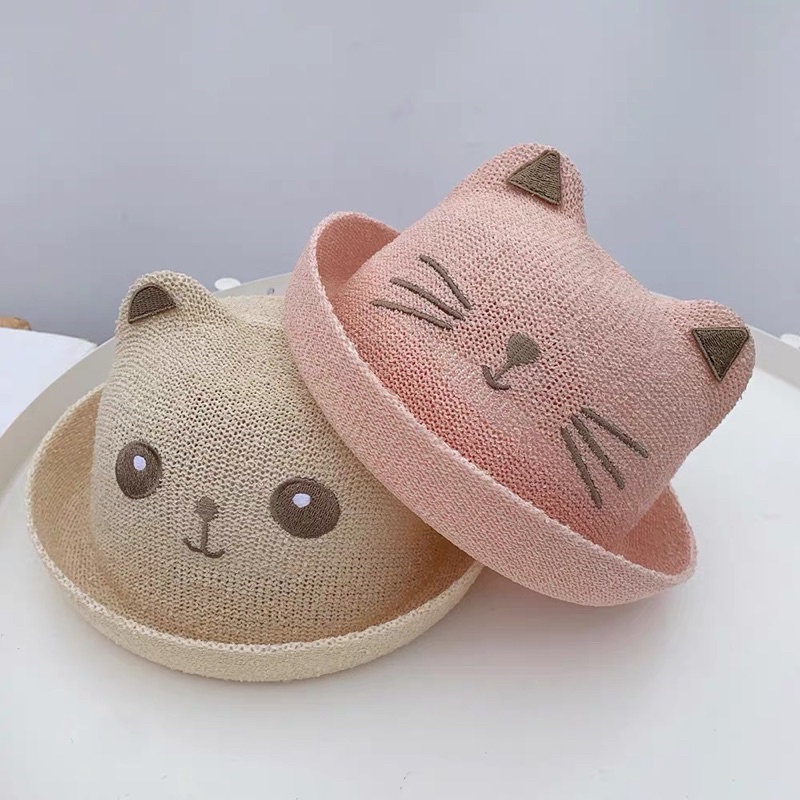 Mũ cói hình gấu, mèo cho bé yêu