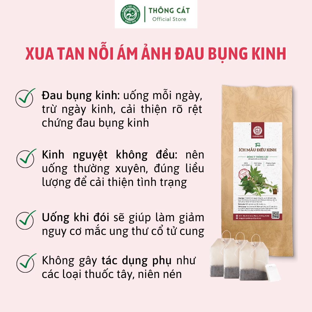 Điều hòa kinh nguyệt, cân bằng nội tiết_Trà ích mẫu thảo mộc túi lọc Đông y gia truyền Thông Cát
