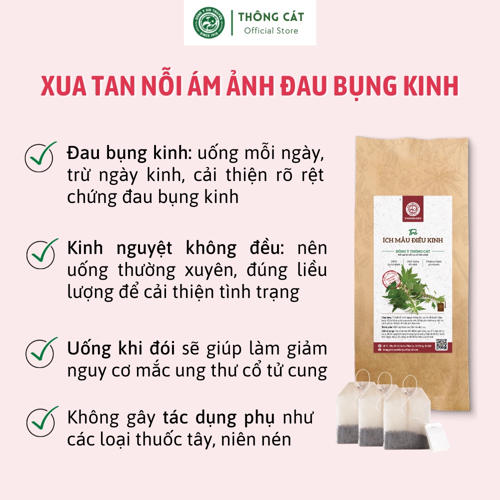 Trà Ích Mẫu Đông Y Gia Truyền Thông Cát [DÙNG THỬ]_Trà thảo mộc túi lọc điều kinh, cân bằng nội tiết, giảm đau bụng kinh