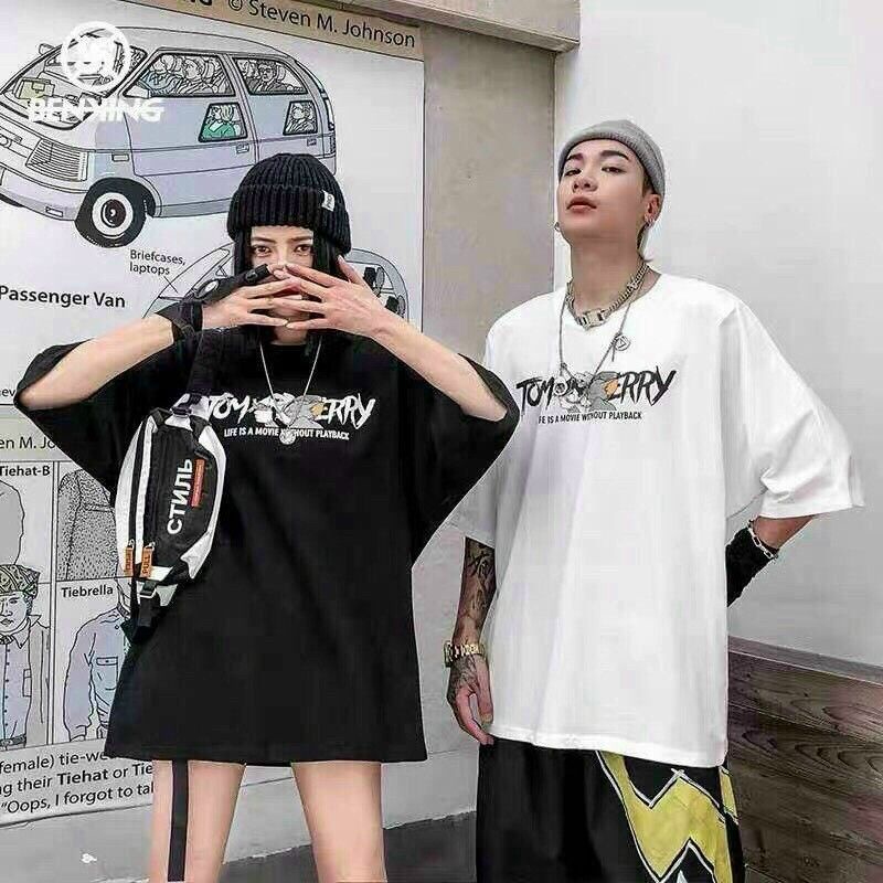 Áo thun Unisex Nam nữ Tay lỡ Phông Rộng in hình Tom & jerry Freesize  35-75kg - A3 | BigBuy360 - bigbuy360.vn