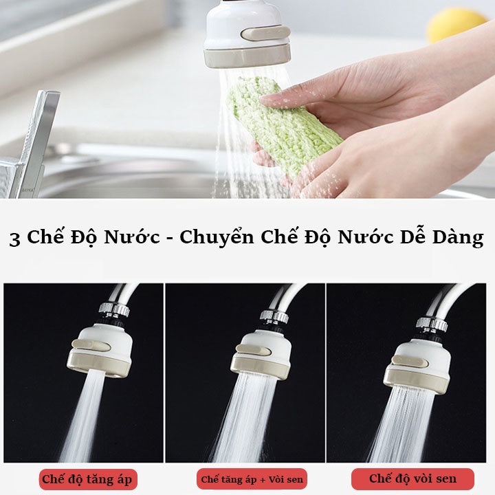 Đầu vòi rửa bát tăng áp, Vòi sen 3 chế độ xoay 360 độ