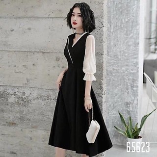 1001k đầm trắng đen tay loe 2000g