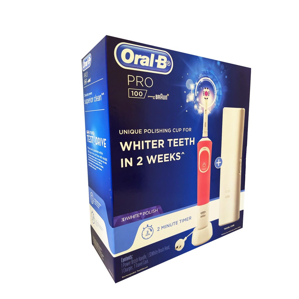 Oral B Pro 100 3D White Polish Power Toothbrush Pink - Bàn chải đánh răng điện của Úc