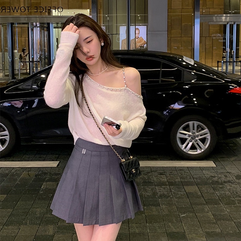 Áo len dệt kim lệch vai loại 1 A34