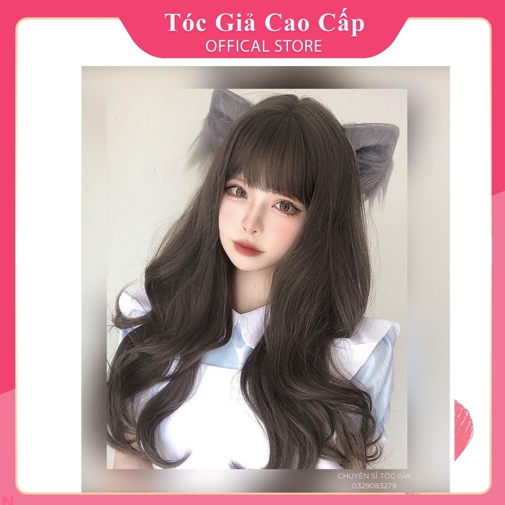Tóc giả nguyên đầu hồng khói lửng 50cm, BHT2069, 55cm, tặng kèm lưới trùm
