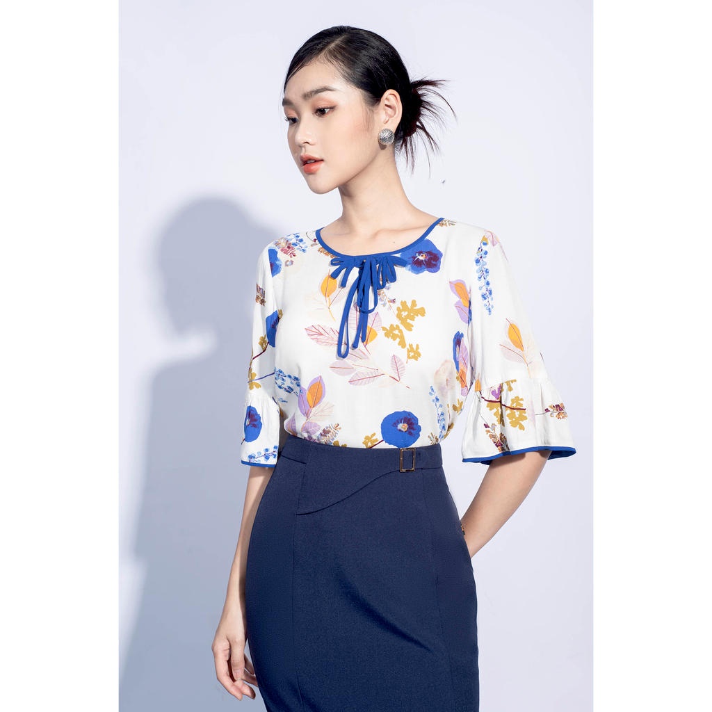 Áo sơ mi cổ tròn, tay loe MMOutfit M-AO080521190