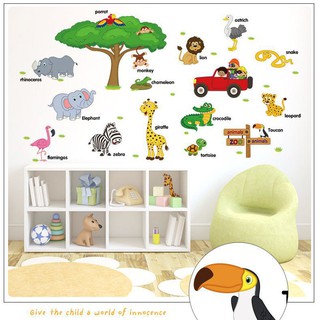 Decal Dán Tường Hình Động Vật & Tên Tiếng Anh Dễ Dán - Trang Trí Góc Học Tập & Phòng Ngủ Bé