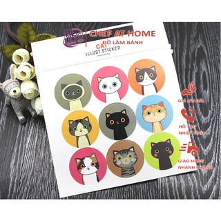 Tem/Sticker dán hình mèo dán hộp bánh, hộp quà