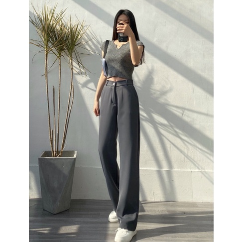 Quần Ống Suông Cạp Cao Nữ Doris.1996, Quần Vải Đen Mềm Mịn Mát, Miễn Phí Đổi Trả 7 Ngày DR0106
