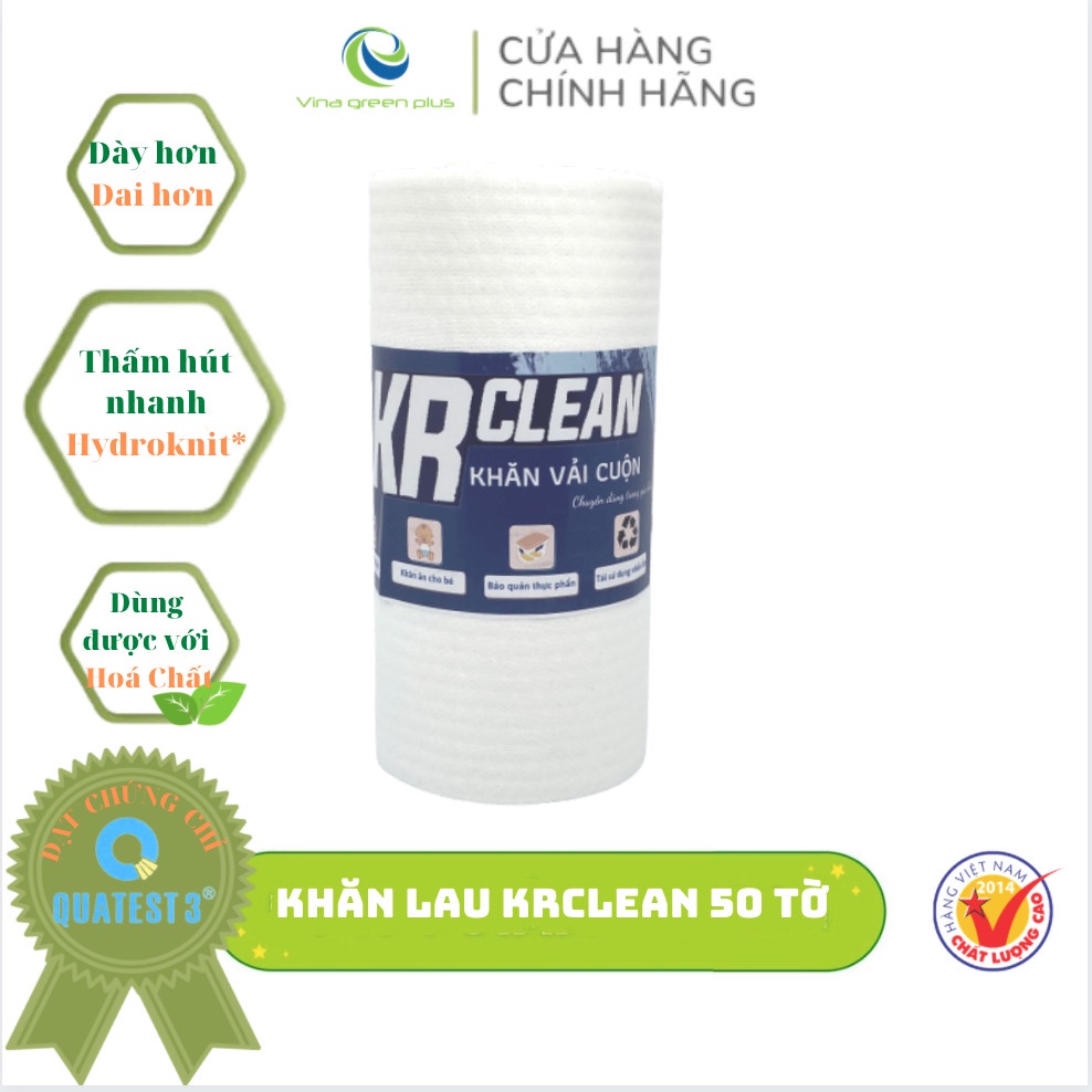 Combo 5 cuộn khăn lau đa năng KrClean 1cuộn/50 tờ tái sử dụng, khăn lau bếp siêu rẻ siêu tiện dụng