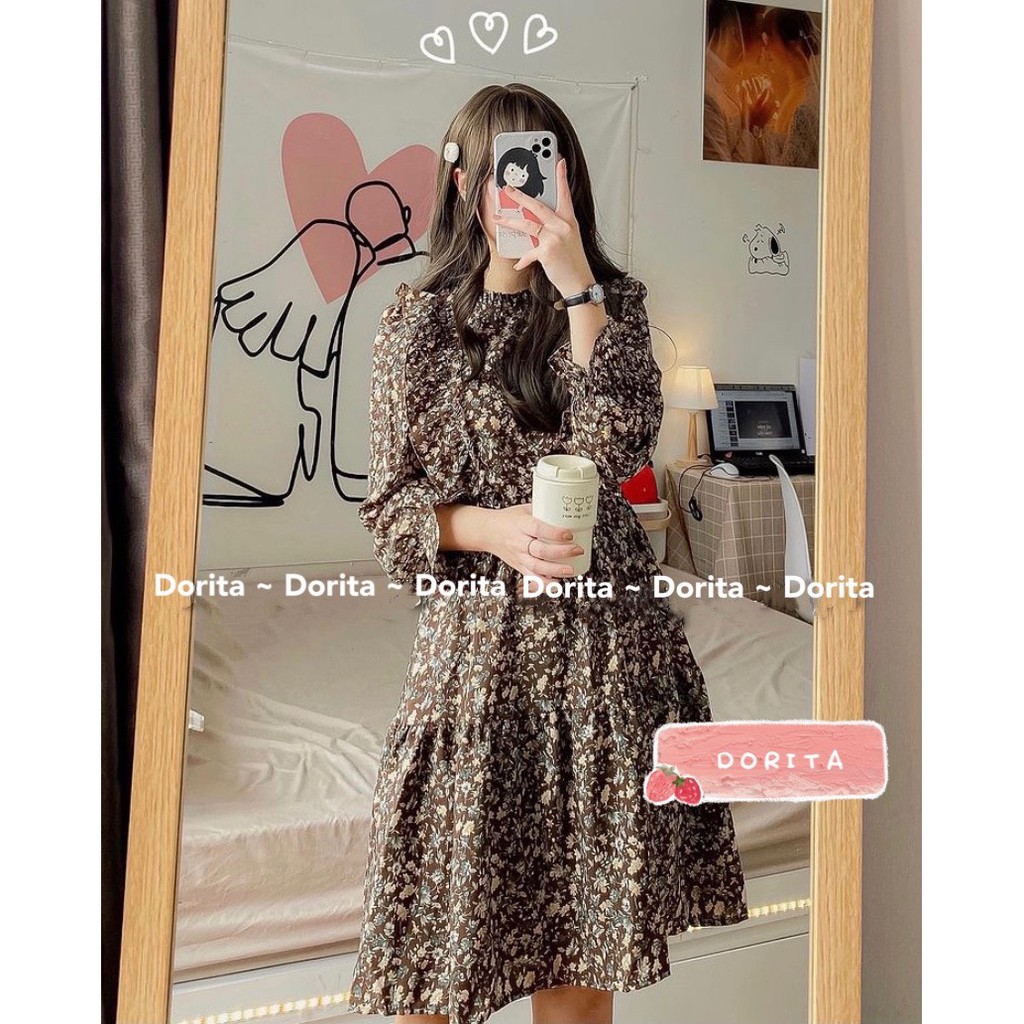 Váy hoa vintage dáng xòe cánh tiên, Đầm hoa vintage viền bèo | BigBuy360 - bigbuy360.vn