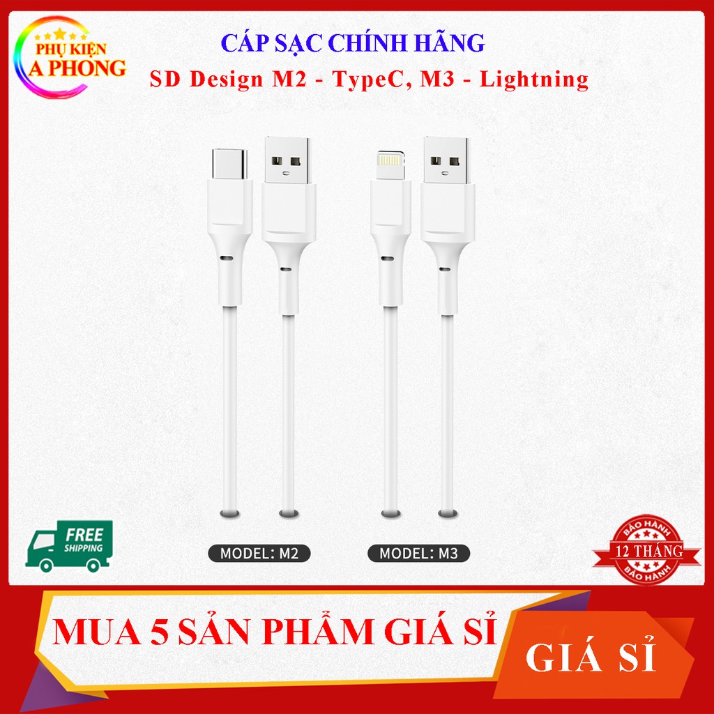 Cáp sạc M2, M3 [Mua 5 dây giá sỉ]Chính Hãng có TypeC, Lightning cho các loại Điện Thoại, Pin Dự Phòng,Tai nghe Bluetooth