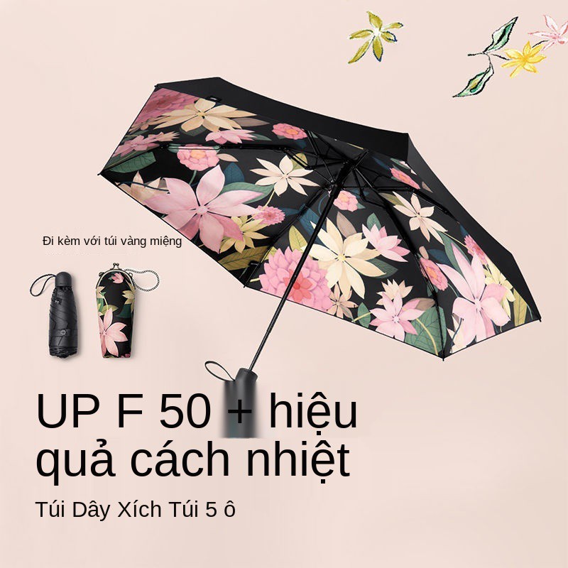 Banana under the pocket sun Ô dù nữ in nhỏ gọn và cầm tay chống tia UV che nắng vinyl mưa hay