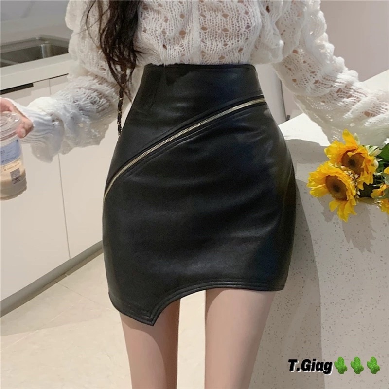 CHÂN VÁY DA KHOÁ CHÉO CẠP SIÊU CAO VẠT LƯỢN QCL1 MS16672