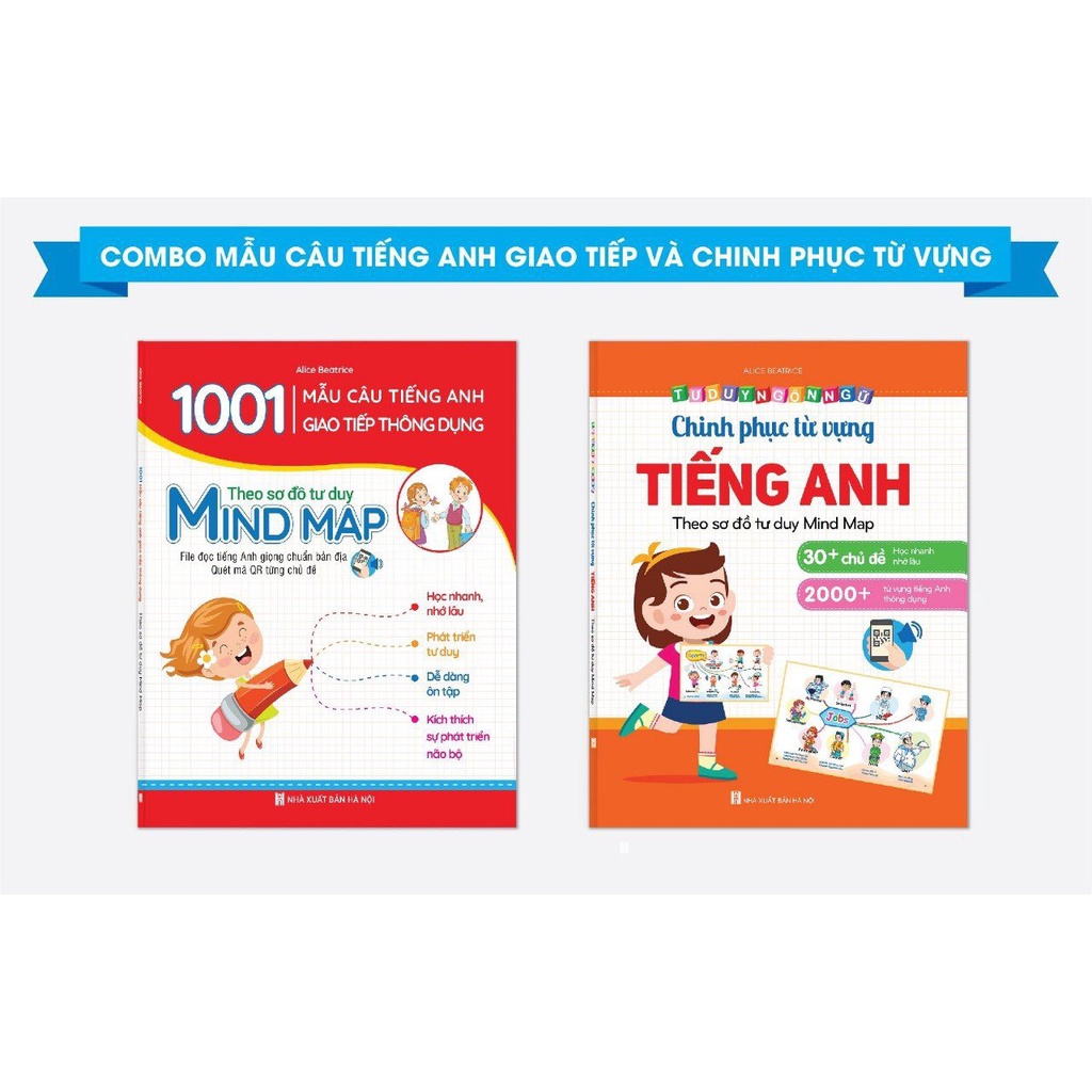 Combo Bé Chinh Phục - Mẫu câu Tiếng Anh- Học Tiếng Anh hiệu quả cho bé theo Sơ đồ tư duy Mindmap ( kèm file nghe QR)
