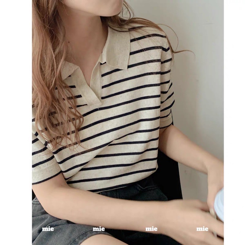Áo polo ngắn tay kẻ sọc ngang xinh xắn phong cách Hàn Quốc (ảnh thật ở cuối) | BigBuy360 - bigbuy360.vn