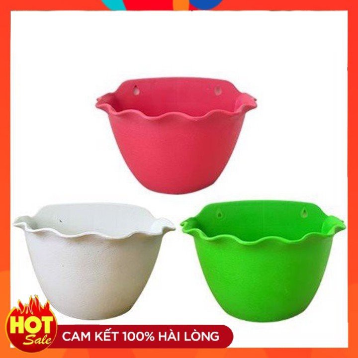 Chậu Ốp Tường- Chậu Nhựa Bán Nguyệt Viền Tim ⚡ XẢ KHO ⚡Siêu Bền, Siêu Đẹp Kèm Tấm Lót Đáy Tránh Ngập Úng Cây