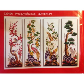 Tranh thêu chữ thập Phú quý bốn mùa 222496-32x78x4cm