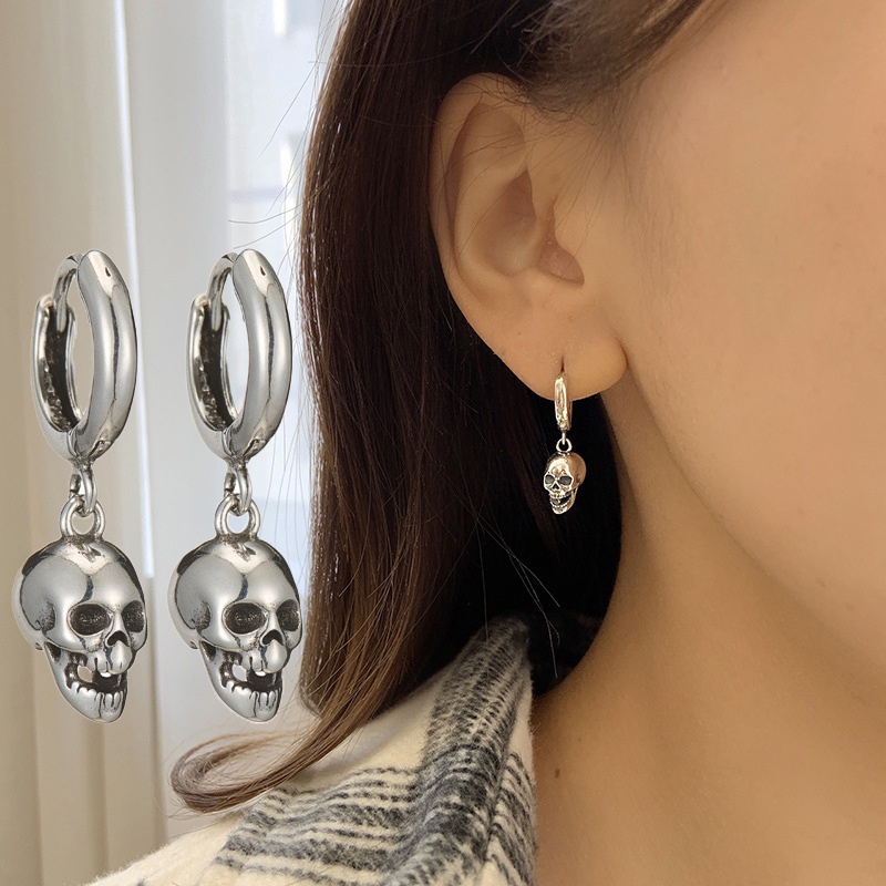 1 Đôi Bông Tai Hình Đầu Lâu Bằng Kim Loại Đơn Giản Sáng Tạo Thời Trang