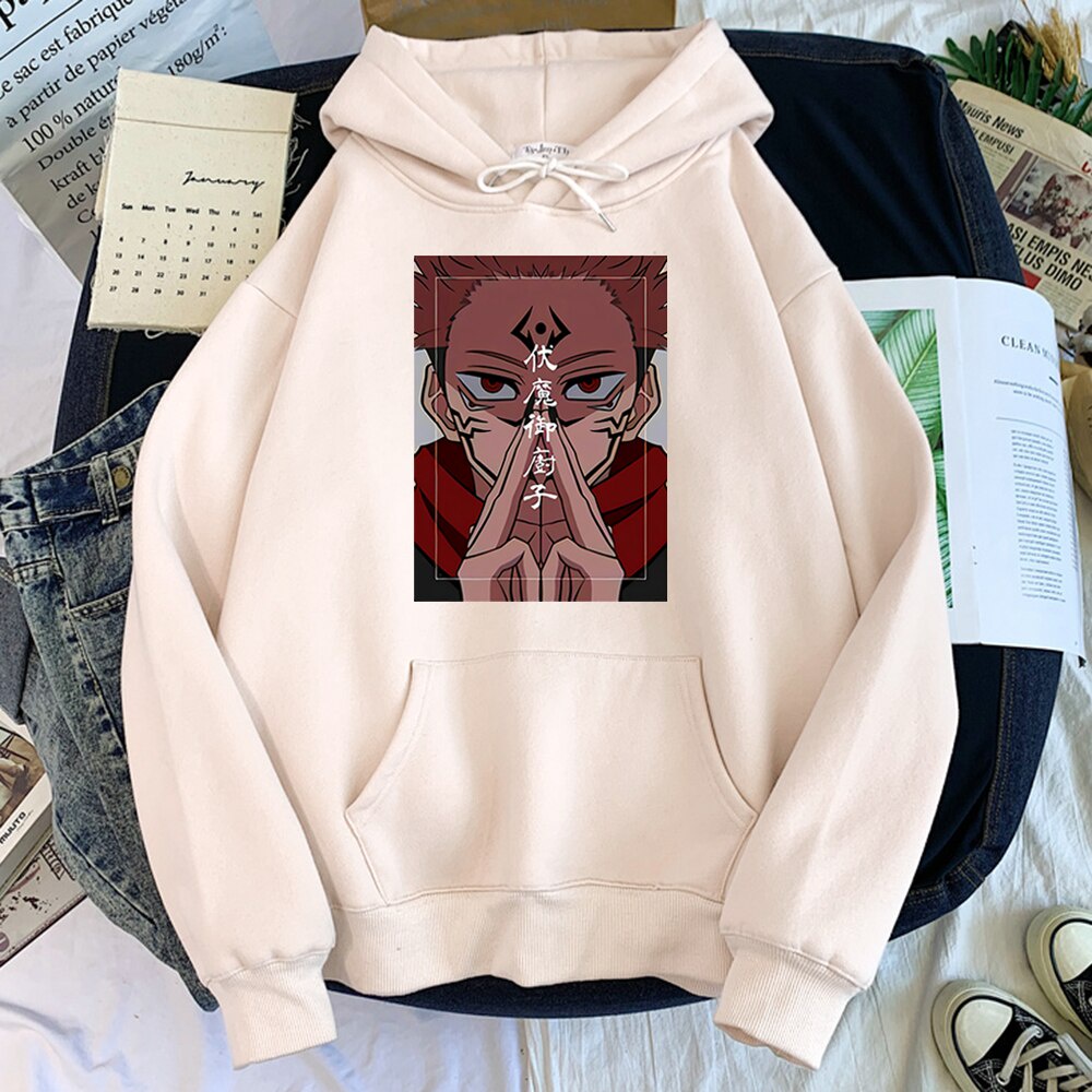 Áo Hoodie Cổ Tròn Dáng Rộng In Hình Ananime Jujutsu Kaisen Ryomen Sukuna Dễ Phối Đồ Phong Cách Harajuku Cho Nữ