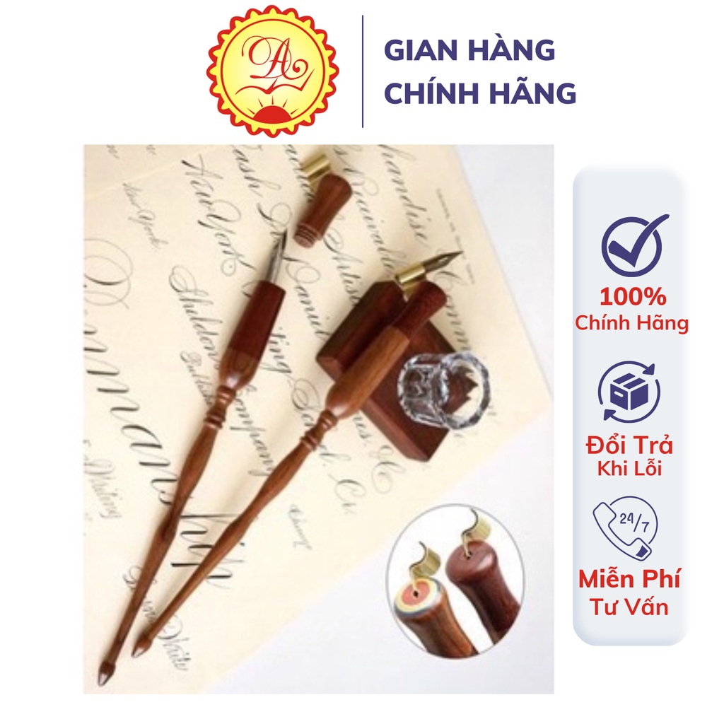 Quản chéo gỗ có phần giữ ngòi Bút mài thầy Ánh vân gỗ nâu sang trọng chất lượng cao