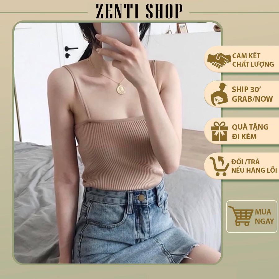 Áo hai dây croptop 🍀FREESHIP🍀 Áo 2 dây nữ chất len tăm mỏng mát co giãn tốt