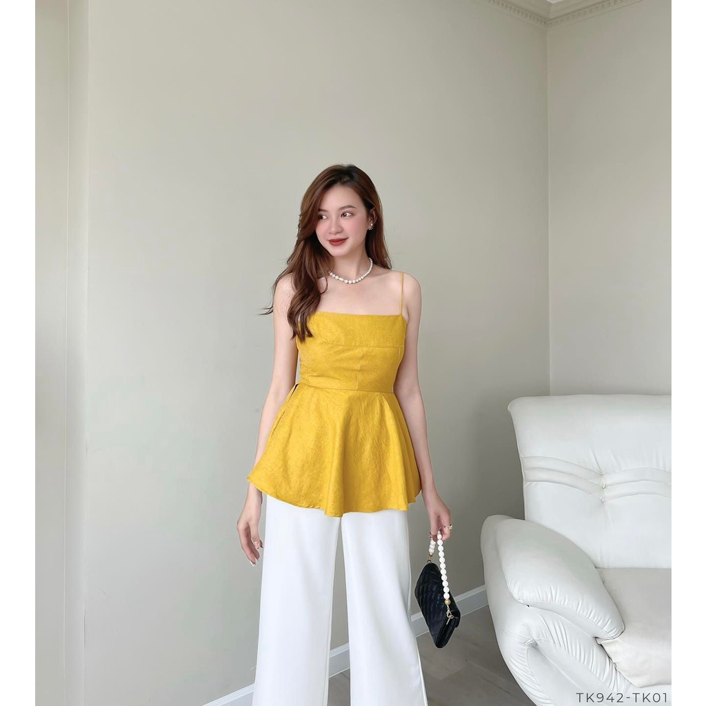 [HÀNG THIẾT KẾ CAO CẤP] Áo Hai Dây Xòe Peplum Tôn Dáng Màu Vàng Đi Tiệc / Đi Biển Nữ Tính