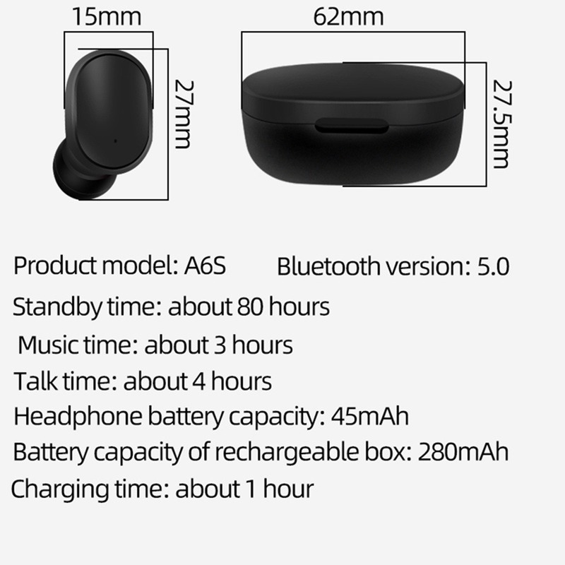 Tai Nghe Nhét Tai Không Dây Vitog Airdots A6S Bluetooth 5.0 Chống Tiếng Ồn Cho Điện Thoại Xiaomi Redmi Huawei Samsung