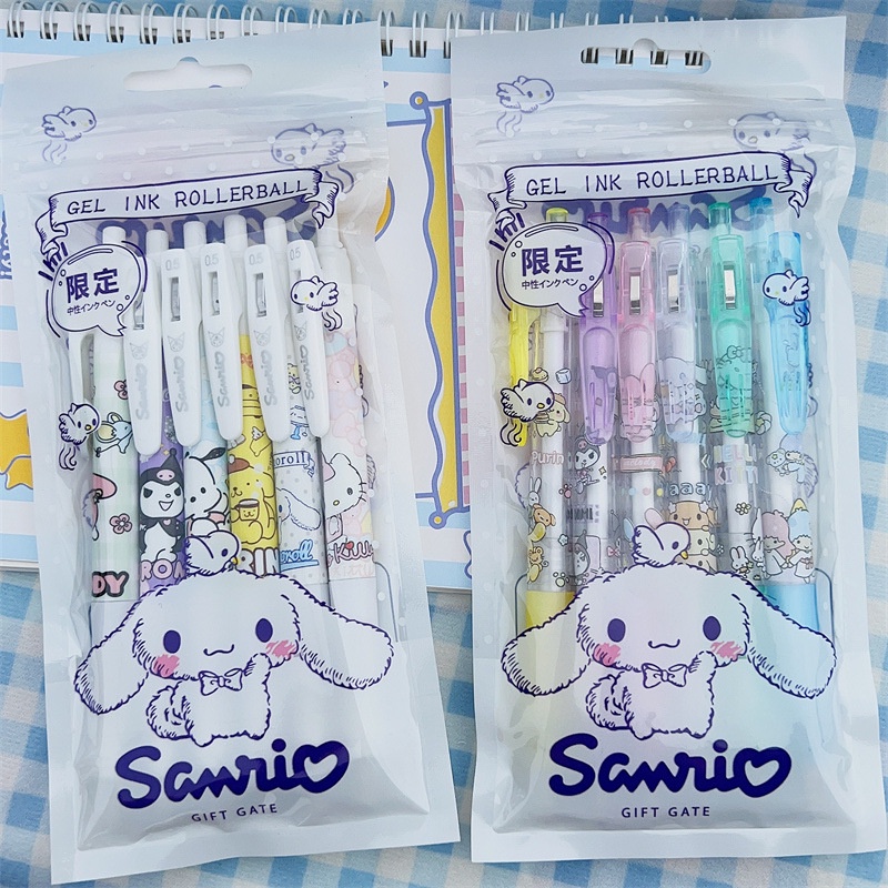 Set 6 Bút Bi Mực Đen Ngòi 0.5mm Kuromi Cinnamon Đáng Yêu