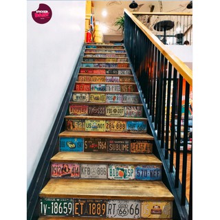 Decal dán cầu thang - 48 Biển số xe cổ