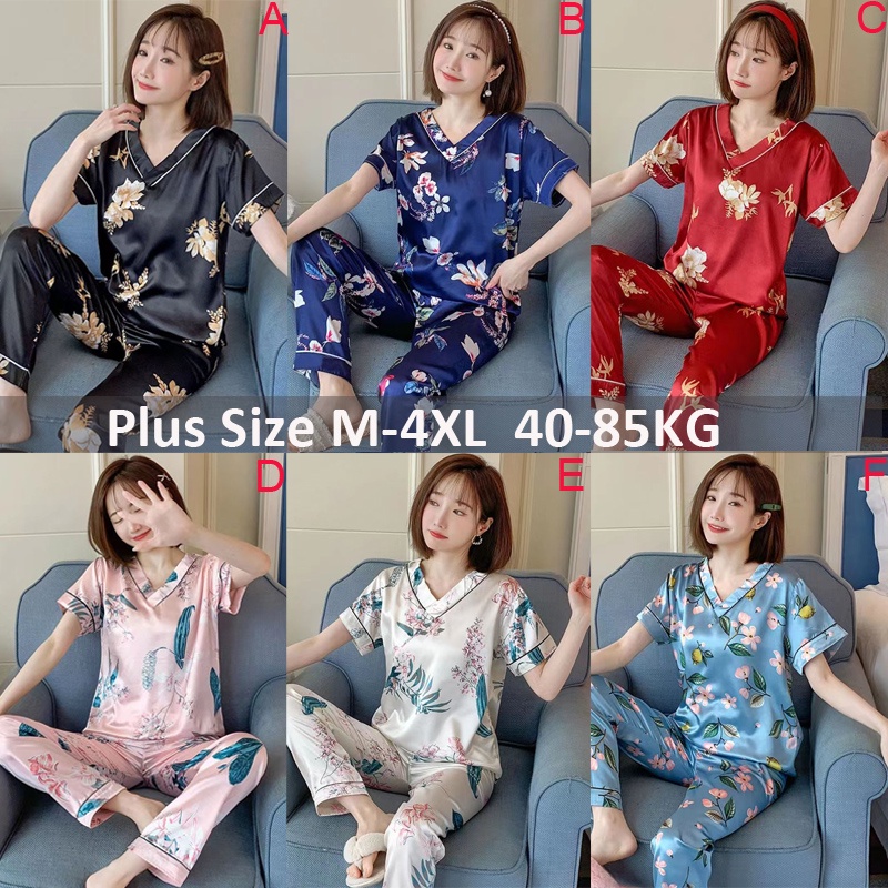 Bộ Đồ Ngủ Tay Ngắn Chất Lụa Satin Plus Size M-4XL Thời Trang Hàn Quốc Cho Nữ