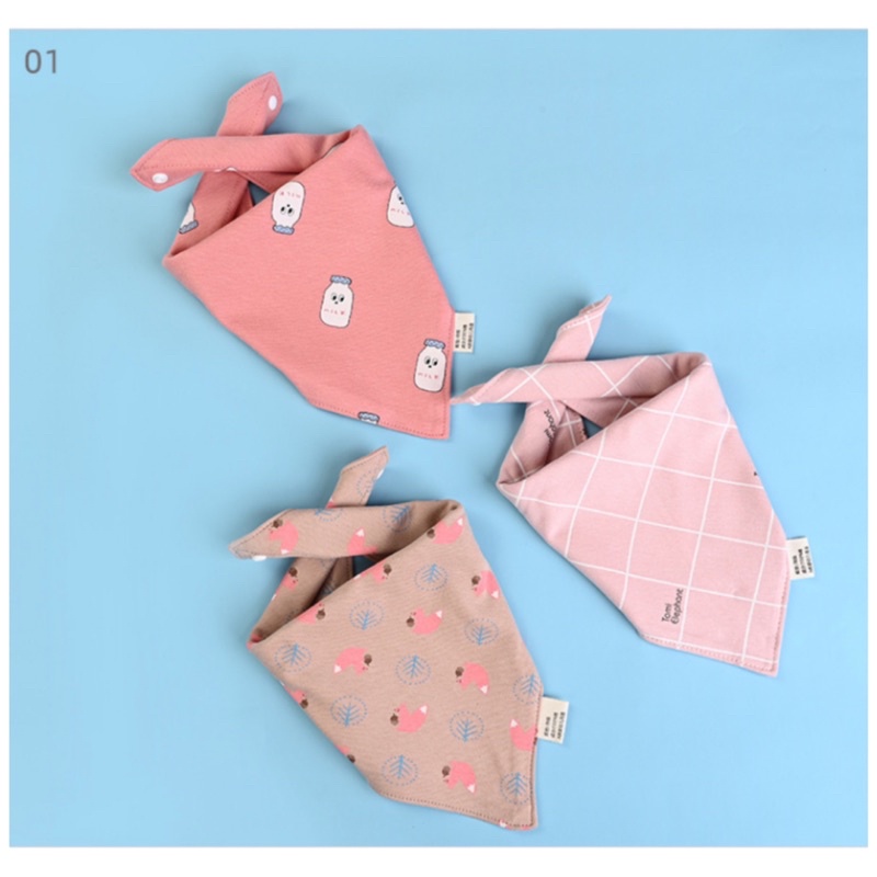 SET 5 Khăn yếm tam giác cotton hai lớp cao cấp có cúc bấm. HÀNG SẴN CAO CẤP