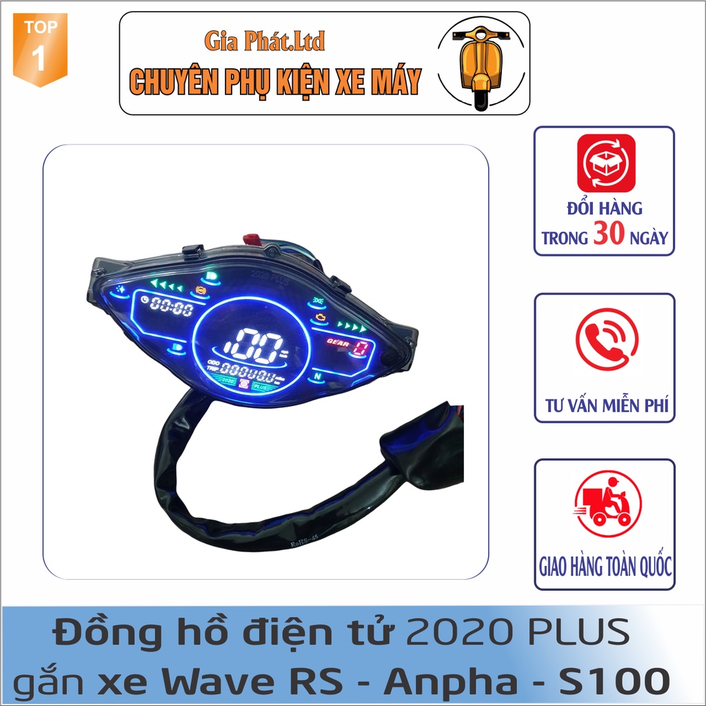 Đồng hồ điện tử gắn cho các dòng xe Wave RS, Wave Anpha, Wave S100 mẫu 2022 Plus - SPD-2720